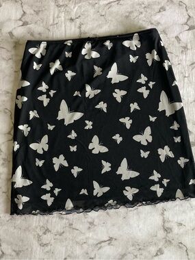 Black with white  Butterfly Print A-Line Skirt